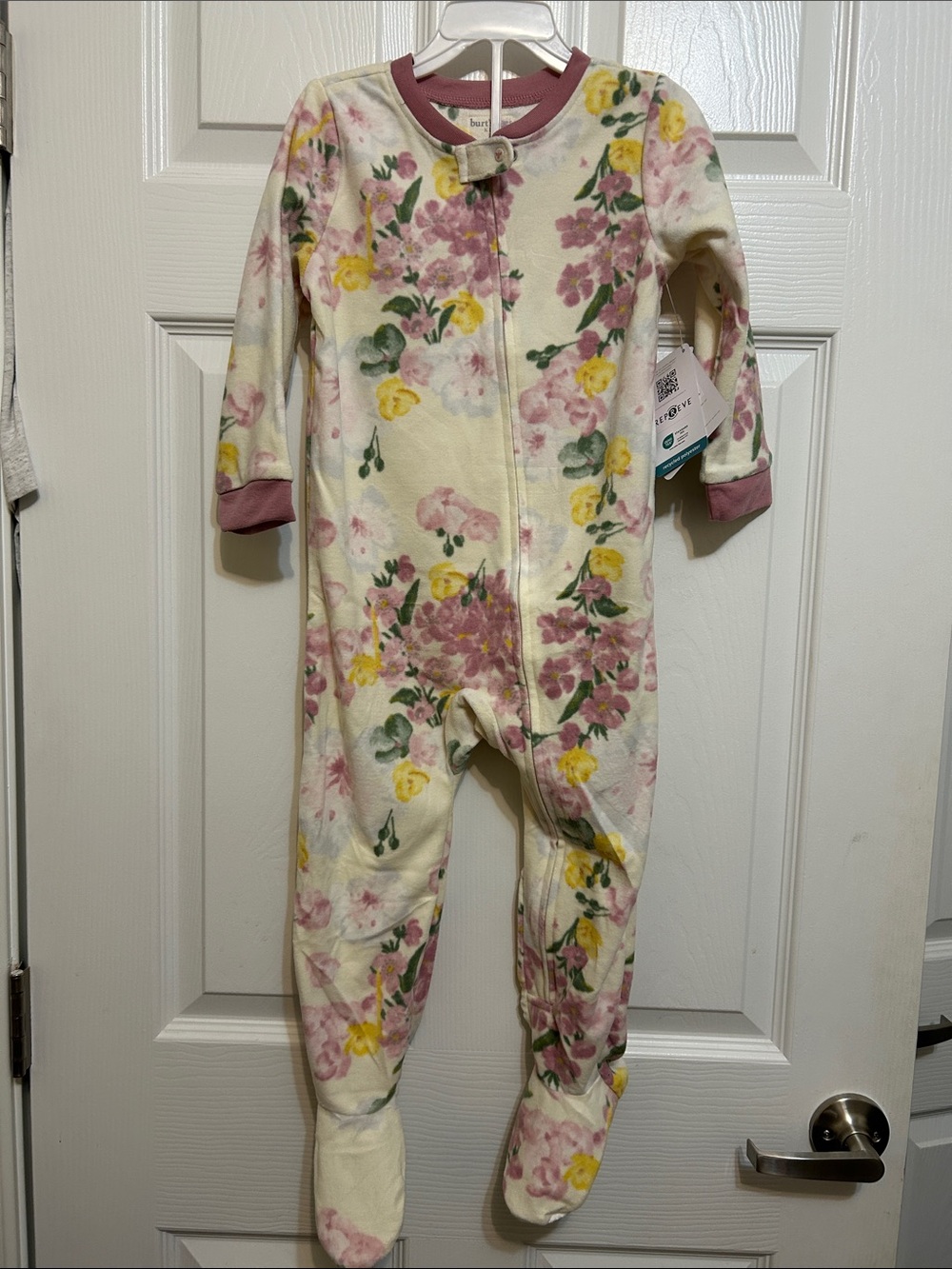 Carter's Cream Floral Footed One-Piece with Pink Trim 3t